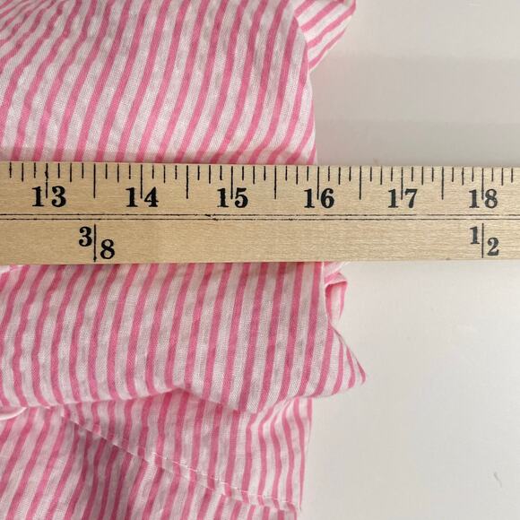 Vintage 80s Seersucker Utility House Dress MuMu Pink Candy Striper Kaftan Sailor - Picture 9 of 10